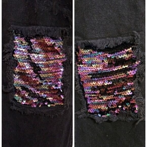 Glamorous High Waist Sequin Patch Distressed Skinny Jeans 4 Petite - Picture 11 of 14